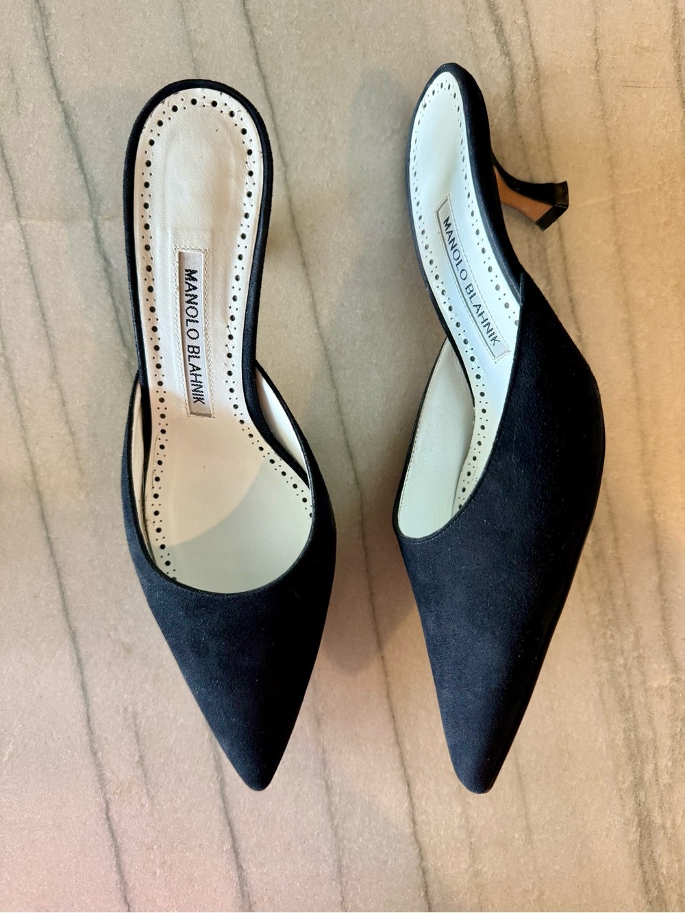 Manolo Blahnik ‘Arriga’ Black Suede Pointed Slip-On Mules 50mm 37.5